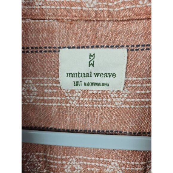 Mutual Weave Cotton Linen Button Up Shirt Mens 3XLT tall Short Sleeve Geometric - Picture 14 of 14
